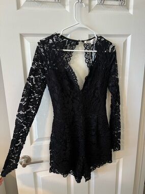 Lovers + Friends Black Floral Lace Romper